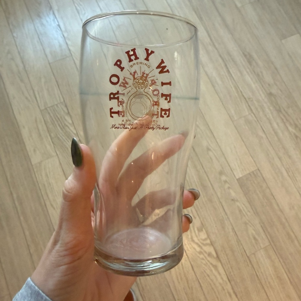 Clear Pint Glass - “trophy wife” Red Logo